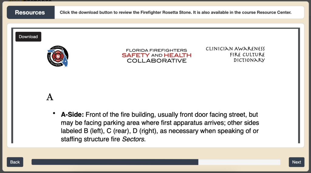 Firefighter Rosetta Stone resource from Florida Firefighters Safety and Health Collaborative